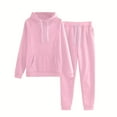 thumbnail image 7 of Erwazi Two Piece Hoodie Sweatsuits for Women Casual 2 Piece Solid Color Sweatshirts Long Tracksuits Athletic Outfits Sets, Pink, L, 7 of 7