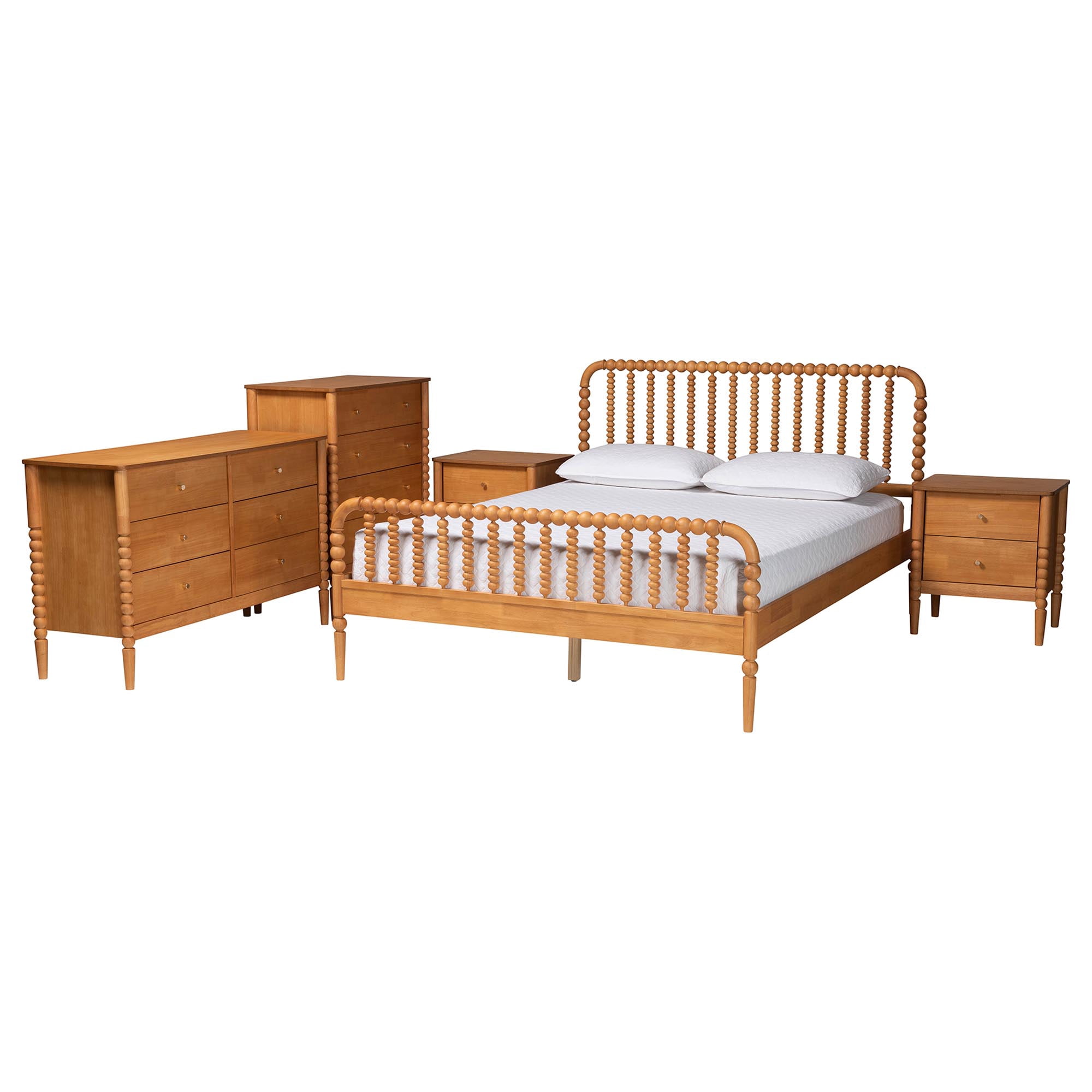 Baxton Studio Lucera Mid-Century Bedroom Set, Queen, Oak Brown