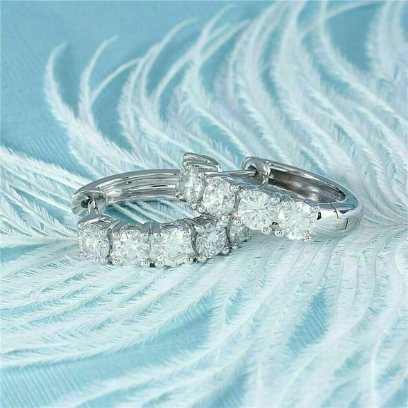 1.50Ct VVS1/D Round Cut White Lab Diamond Huggie Hoop Earrings 14K White Gold
