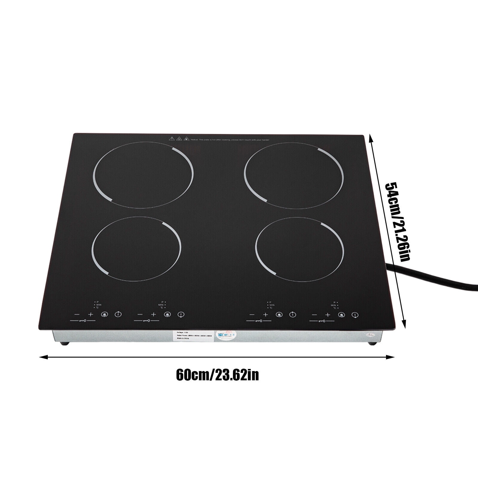 80-650°C/176-1202°F Electric Ceramic Cooktop 9 Heating Levels LED Screen 4 Burners Built-in Microcrystalline Panel 3000W 23.62*21.26in for Kitchens, Cabins, Snack Bars
