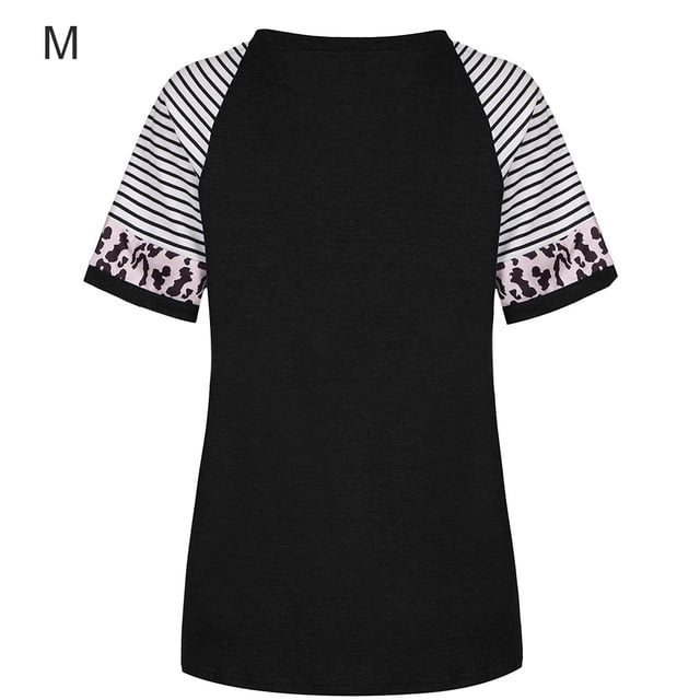 Camiseta de mujer con estampado de rayas, manga corta, blusa con cuello redondo, negro, M sidaley AP001776-02