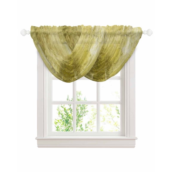 Waterfall Valances for Windows, Yellow Kitchen Sheer Valance Curtains, Retro Oil Painting Modern Abstract Art Aesthetics Rod Pocket Elegant Swag Valances for Living Room Bedroom, 47.2"x38.5", 2 Panel