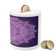 thumbnail image 3 of Purple Mandala Piggy Bank, Hand-Drawn Doodle Lace Mandala with Floral Motifs, Ceramic Coin Bank Money Box for Cash Saving, 3.6" X 3.2", Dark Purple Pale Mauve, by Ambesonne, 3 of 4