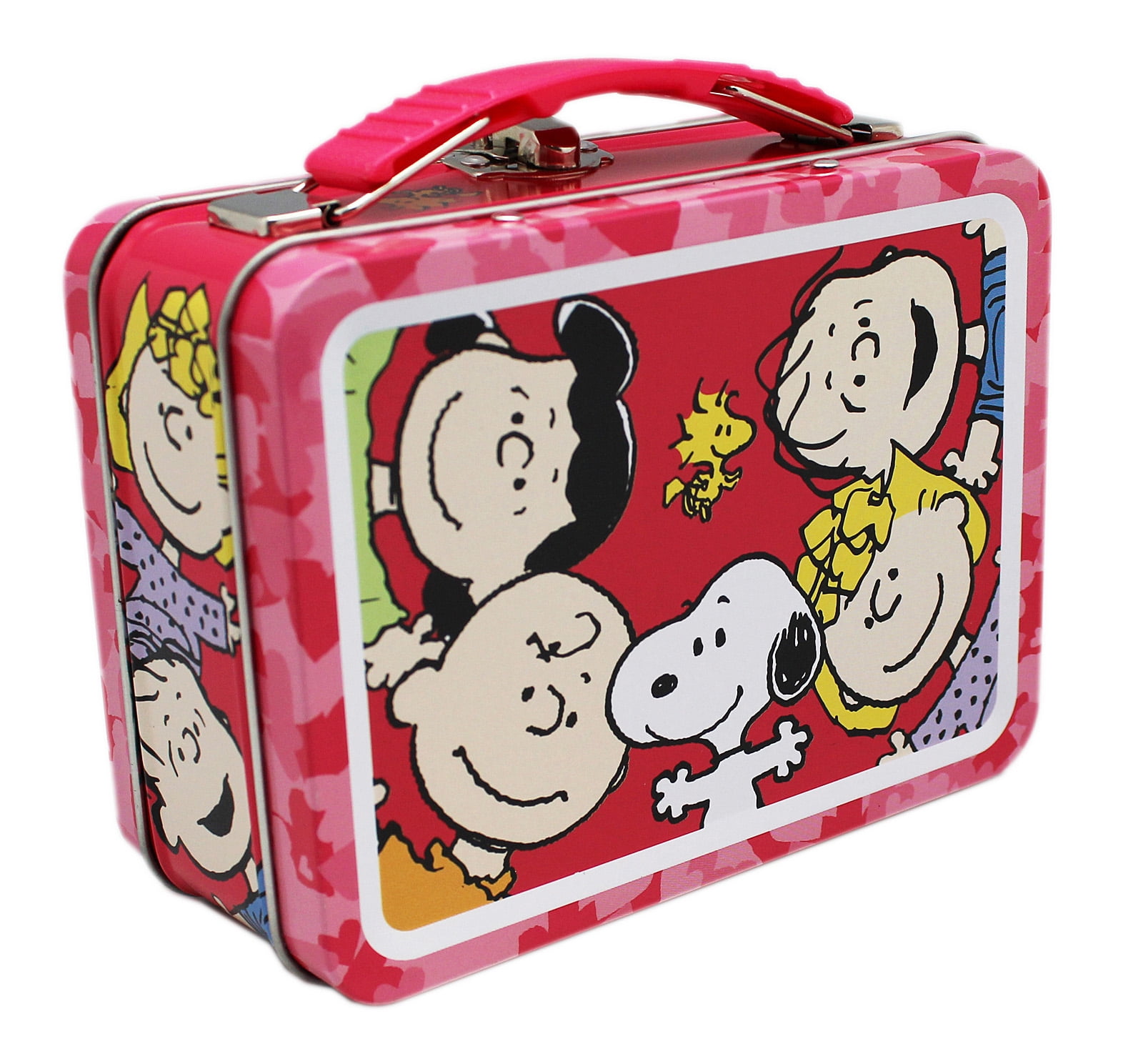 Pink Colored Peanuts Kids Tin Lunch Box Snoopy Lucy And Friends Tin
