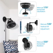 Parrot Uncle Wall Mount Fan Small Indoor Wall Fans Oscillating with Folding Arm Pull in Wall-mounted Fans Cord with Plug, 10 inch, Black