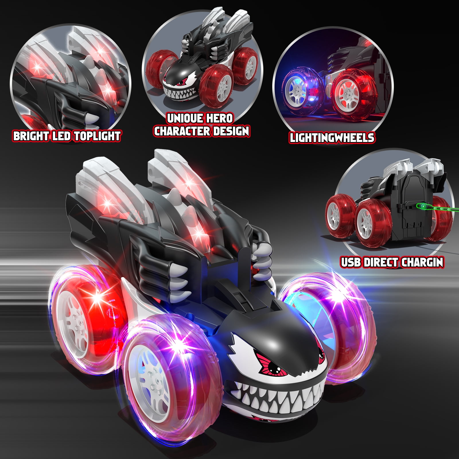 Remote Control Car, RC Cars for Kids 5 6 7 8 9 10 Year Old, 360° Ratation RC Monster Truck Toys with Cool Lights, 2.4Ghz Fast Stunt for Kids Outdoor Toys