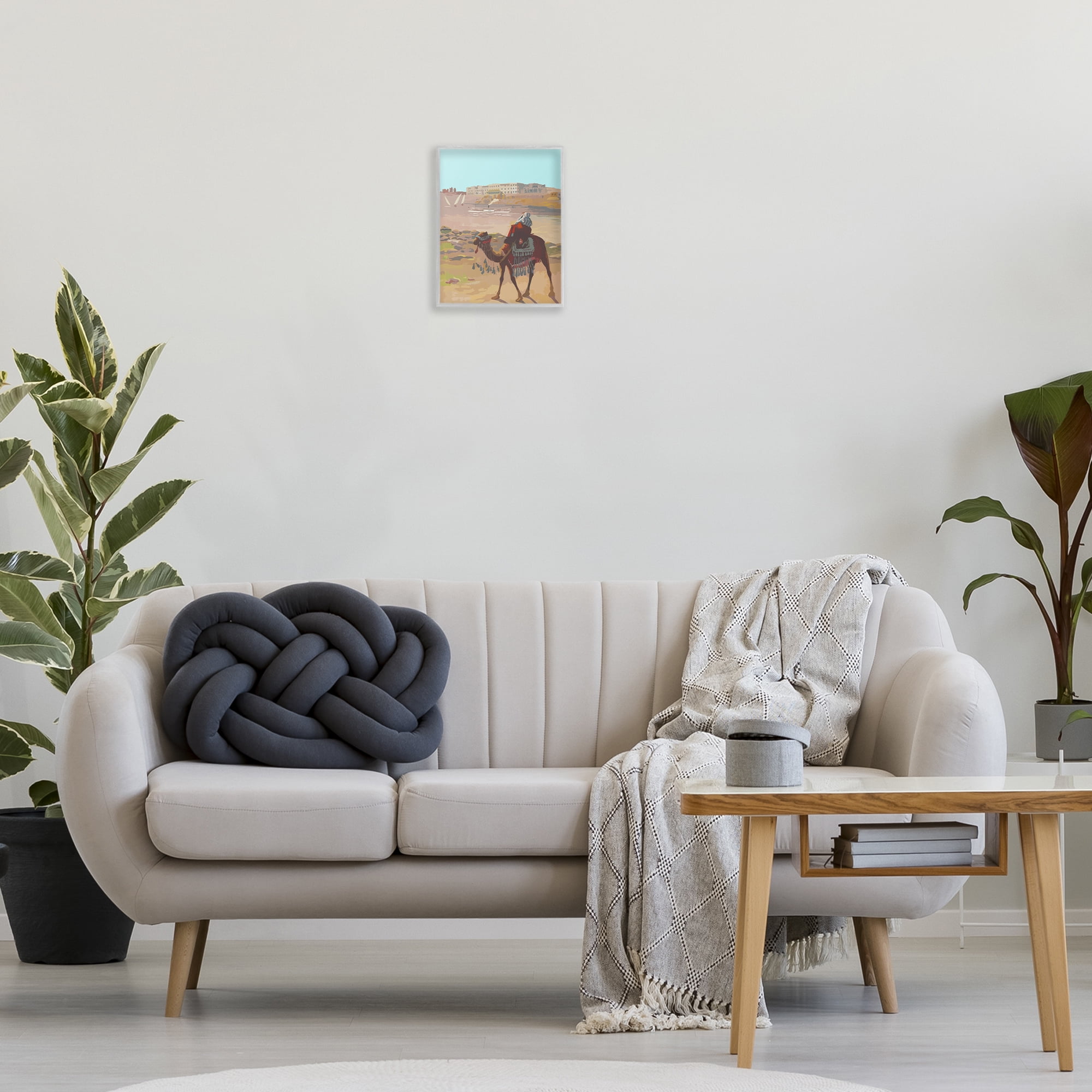 Stupell Industries Camel in Desert Town Landscape Painting Gray Framed Art Print Wall Art, 11 x 14