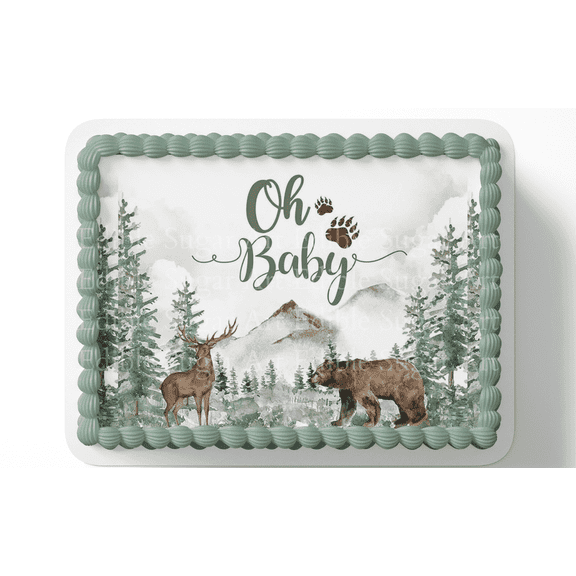 Woodland Baby Shower Cake Topper Edible Image 1/4 Sheet Cake