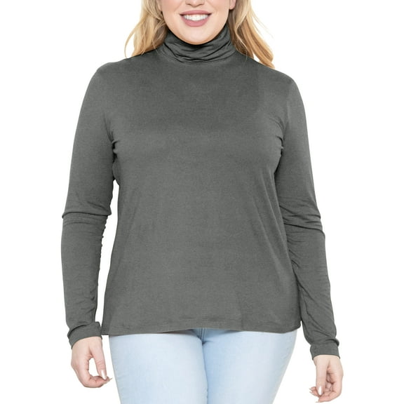 Stretch Is Comfort Women's Plus Size Relaxed Fit Warm Long Sleeve Turtleneck Top Charcoal Gray 3X