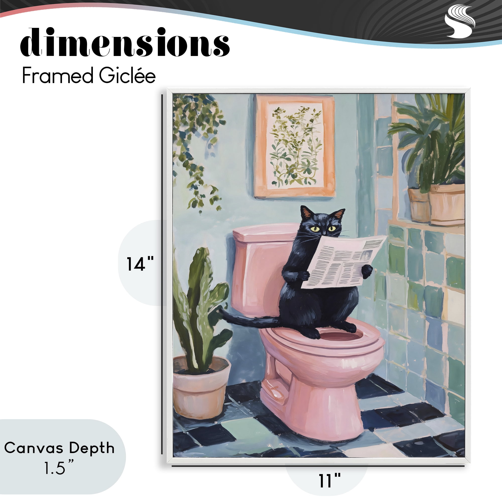 Stupell Industries Cat Reading on Pink Toilet White Framed Giclee Art, design by The Prints Vibe
