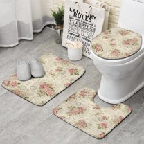 Pioneer Flower Floral Print Pattern Bathroom Rugs Sets 3 Piece,Toilet Cover Set,Absorbent Non Slip Bathroom Mats Sets with U-Shaped Contour Rug Toilet Rug Set