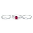 thumbnail image 4 of Trio Set Three Piece Wedding Ring Round Ruby CZ 925 Sterling Silver Size 4, 4 of 4