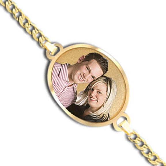 Oval Photo Engrave Bracelet W/ Curb Chain - Sterling Silver - 7 Inch