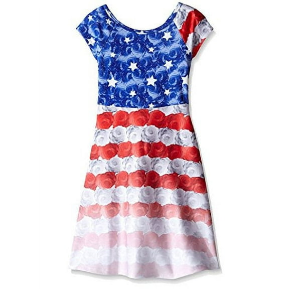 Bonnie Jean Big Girls Red White Blue Colorblock Americana 4th July Dress (5, Blue)