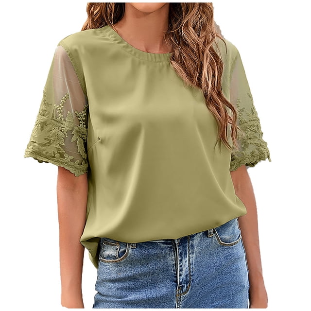 Birdeem Mode Décontractée Printemps et Été Manches Courtes Col Rond Blouses & Chemises