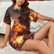 thumbnail image 4 of Balery Western Fire Cowboy Conjunto de Pijama para Mujer con Estampado, Dos Piezas de Manga Corta y Shorts, Ropa de Dormir Suave con Cuello Redondo y Bolsillos-Large, 4 of 6