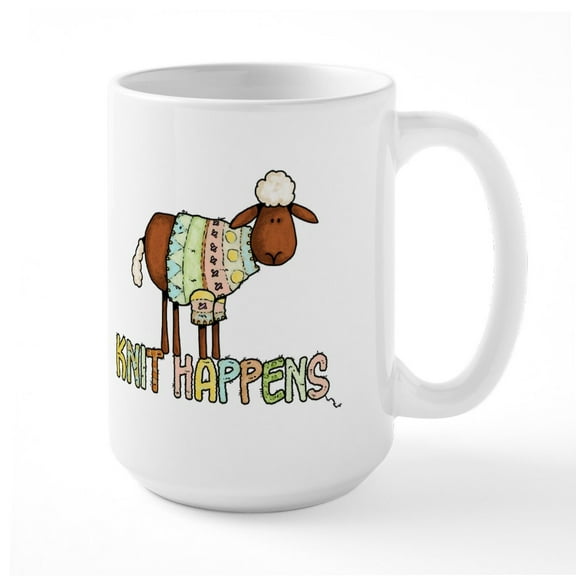 CafePress - Knit Happens Large Mug - 15 oz Ceramic Large White Novelty Mug