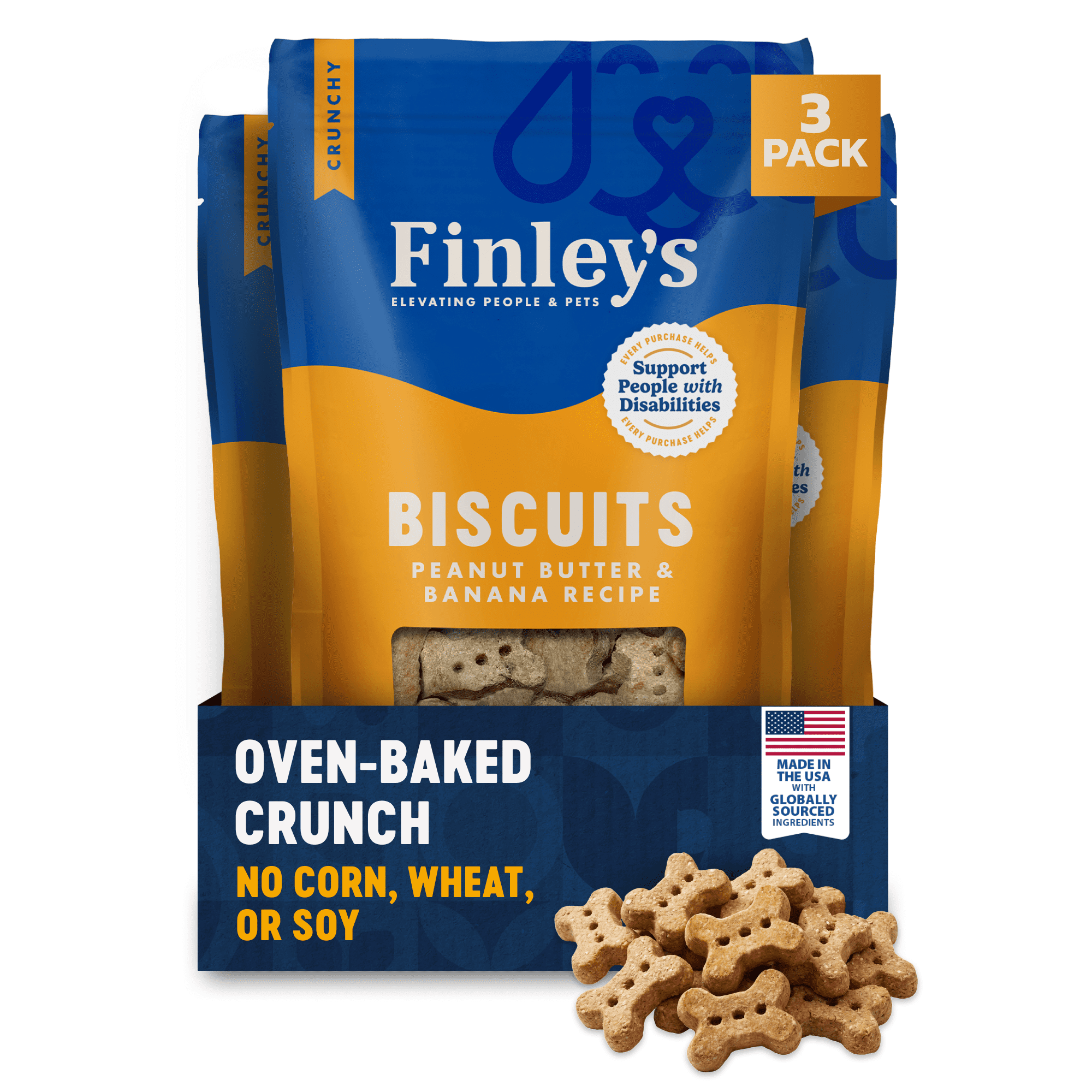 Finley's Oven Baked Dog Biscuits, Peanut Butter and Banana, Crunchy, Healthy Dog Treats, for All Ages and Sizes, 12oz, 3 Pack