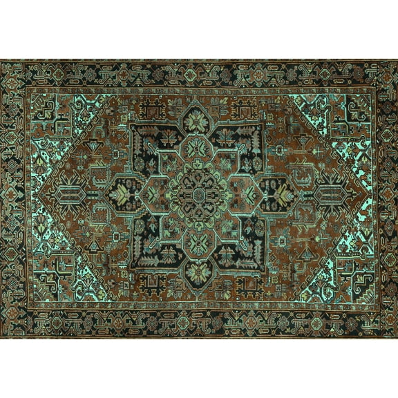 Ahgly Company Machine Washable Indoor Rectangle Persian Turquoise Blue Traditional Area Rugs, 5' x 7'