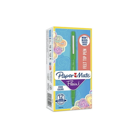 - Paper Mate Point Guard Flair Needle Tip Stick Pen, Green Ink, 0.7mm, Dozen