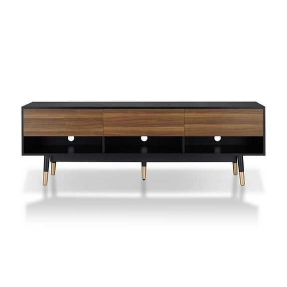 Bowery Hill Mid-century Wood 3-Drawer TV Stand in Black