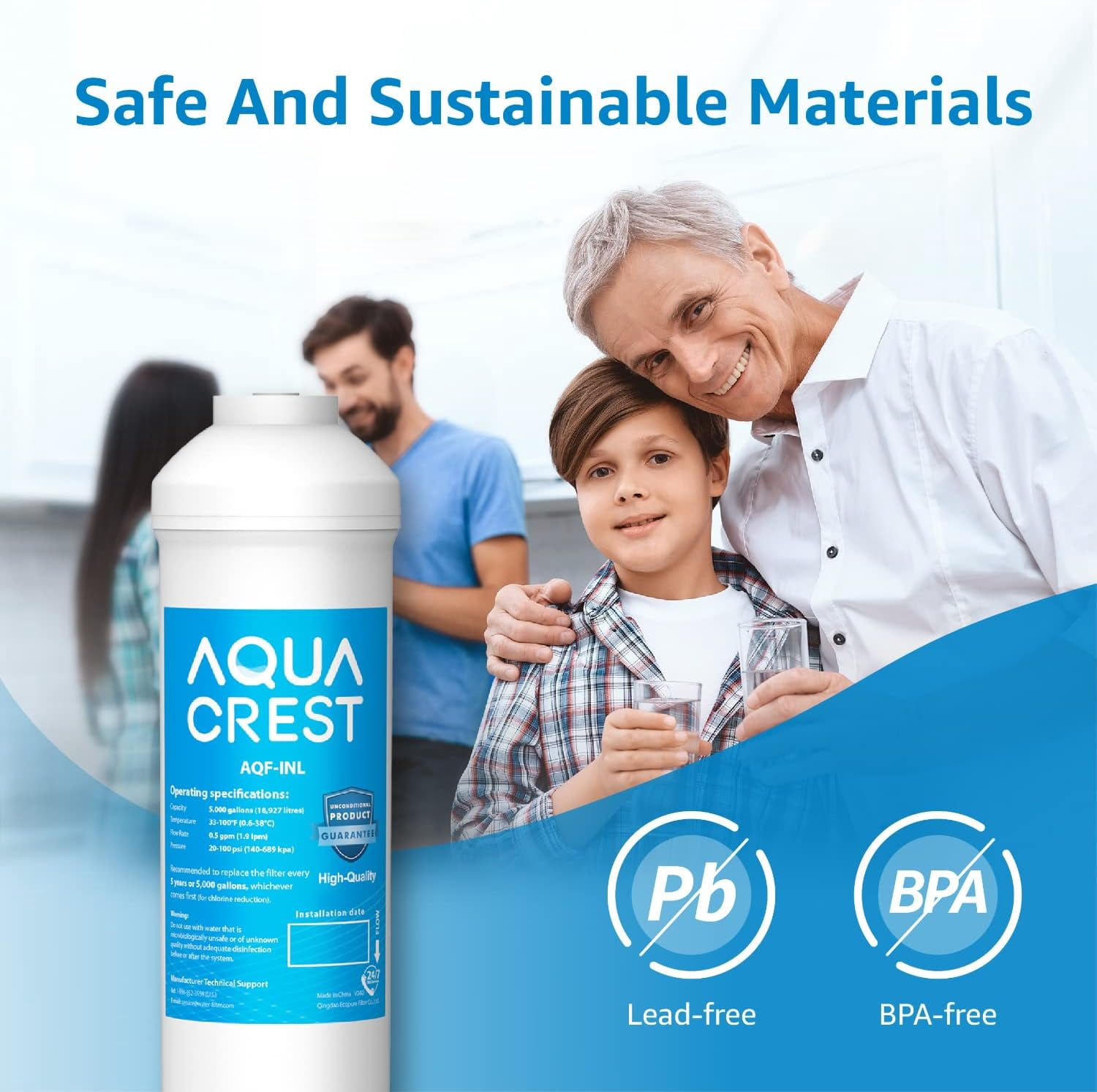 AQUA CREST 5 Years Capacity -Inline Water Filter for Refrigerator with 1/4-Inch Direct Connect Fittings, Idea for Ice Maker, RV, Refrigerator, RO System, In Line Water Line Filter, 2 Pack