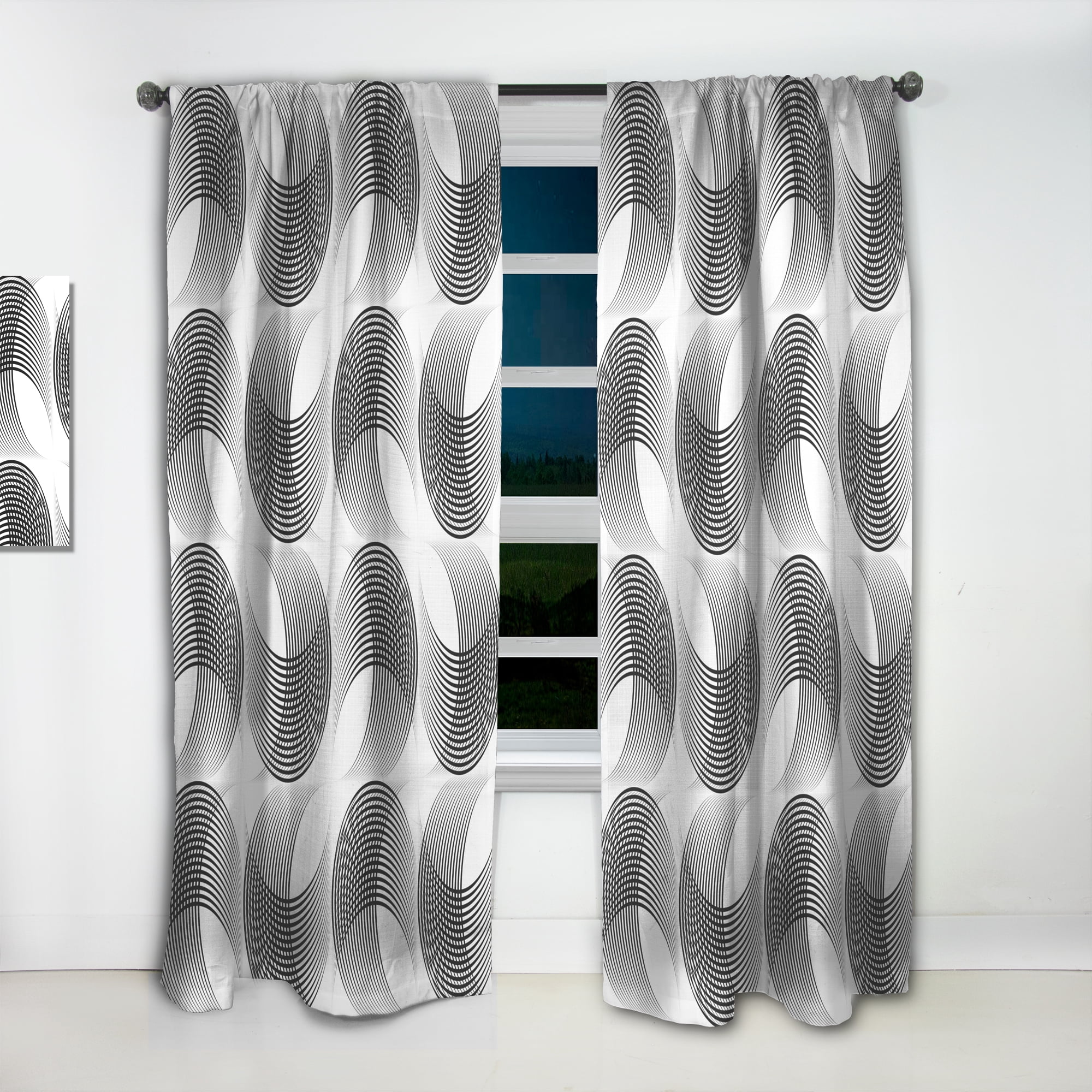 Designart 'Black and White Geometric Pattern IX' Mid-Century Modern Curtain Panel