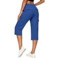 thumbnail image 2 of Women's Capri Cargo Pants, Polyester Blend High Waist Button Closure, Straight Leg Loose Fit Pants with Pockets for Casual Daily | TruBelle,Blue S, 2 of 8