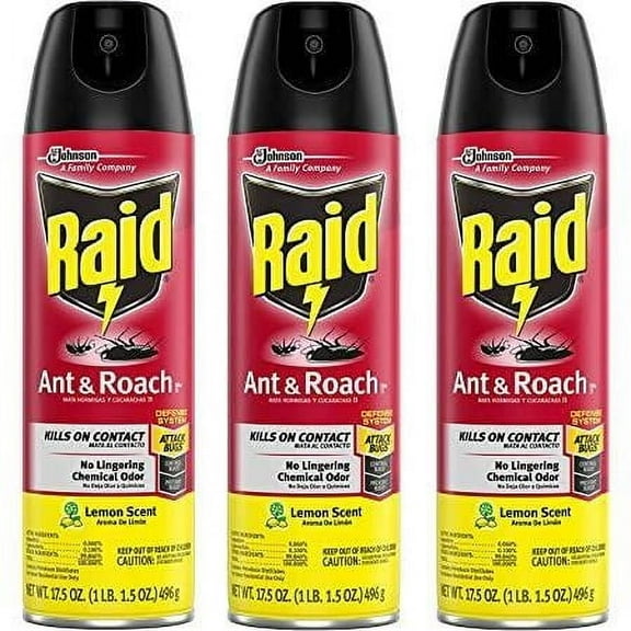 Raid Ant & Roach Killer 26 Lemon Scent, 17.5 Oz - Pack of 3