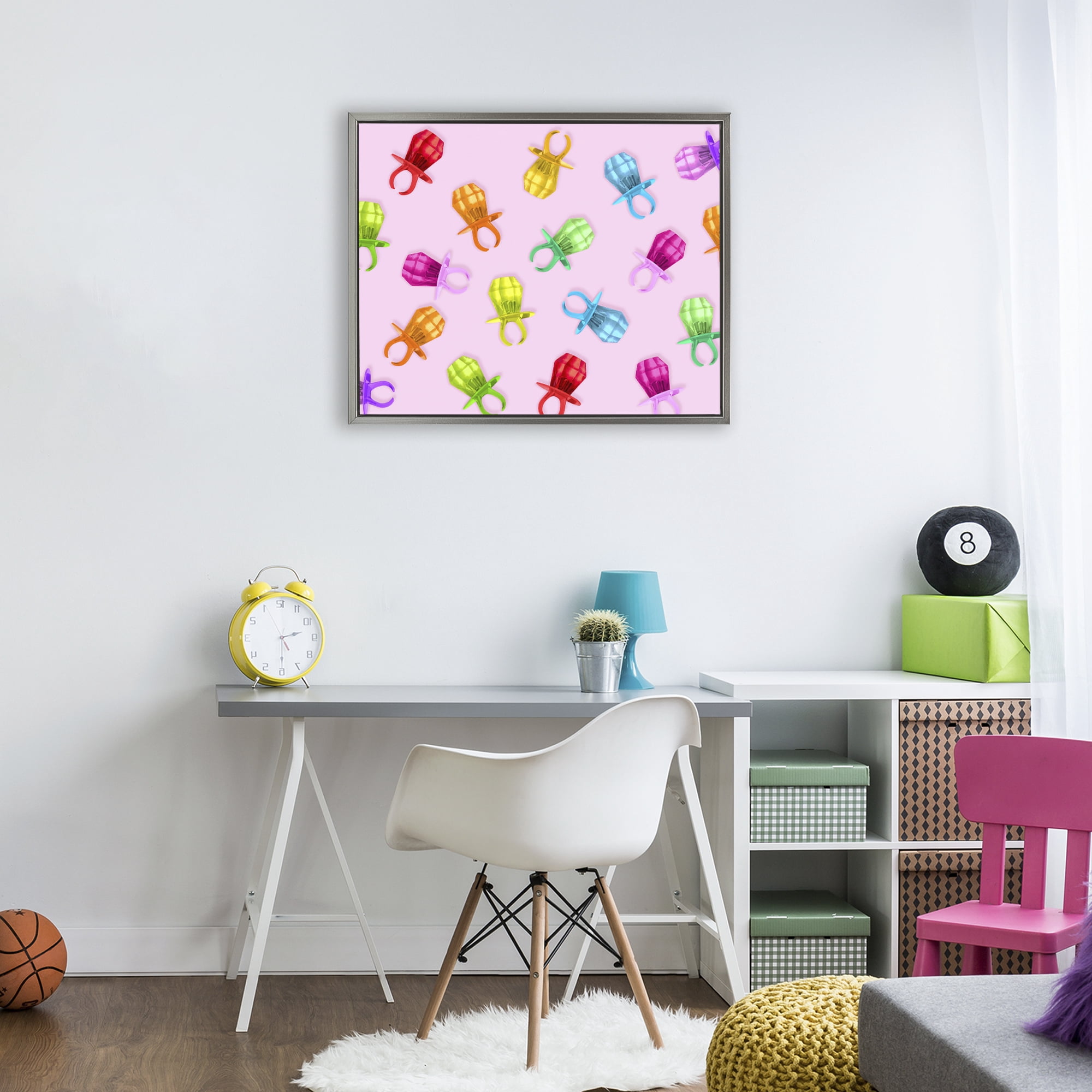 Stupell Industries Candy Gem Ring Party Pattern Gray Framed Floater Canvas Wall Art, design by LISH Creative