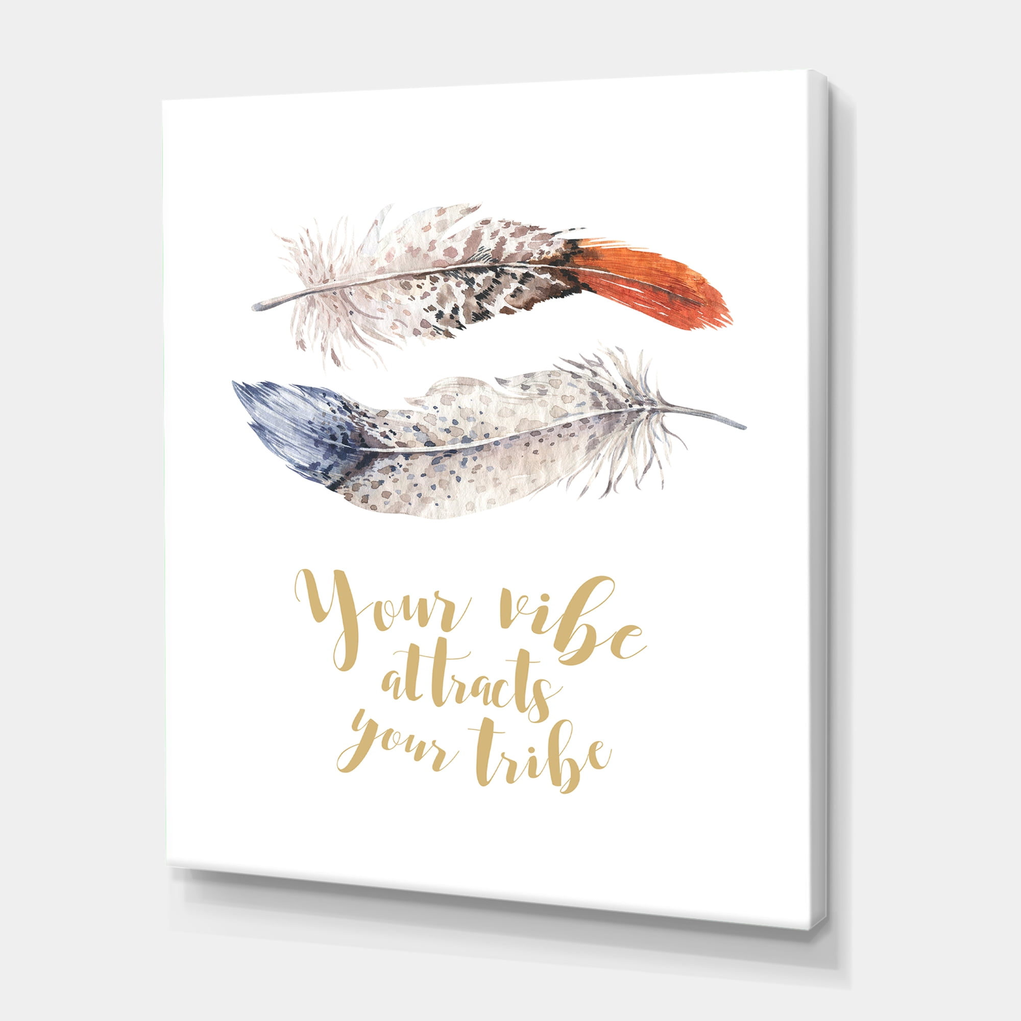 Designart ' Your VIbe Attracts Your Tribe Two Feathers ' Bohemian & Eclectic Canvas Wall Art Print