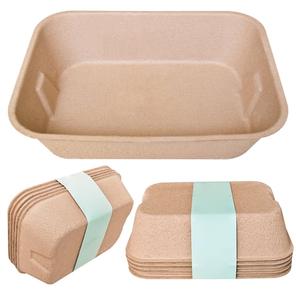 Disposable Cat Litter Box 5-Pack, 100% Recycled Paper Cat Tray for Travel or Home, Control Large Litter Pan with 1-Towel, 16.14X11.81X3.94 Inch, Brown