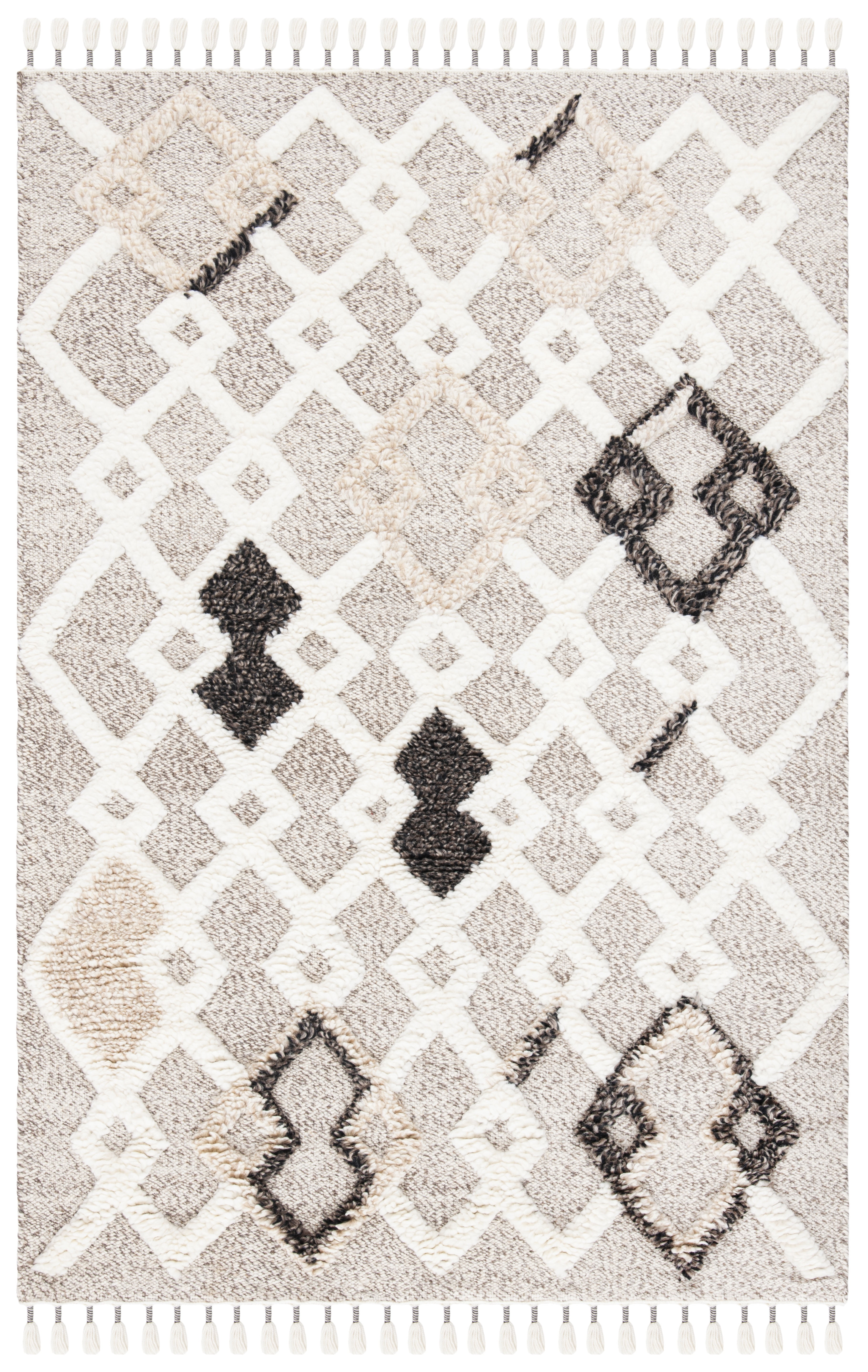 SAFAVIEH Casablanca Cainneach Geometric Wool Shag Area Rug, Beige, 4' x 6'