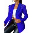 thumbnail image 1 of Women'S Business Blazer, Long Sleeve Open Front Suit Jacket, Rhinestone Button Down Coat, Office Work Wear Blue XL, 1 of 7