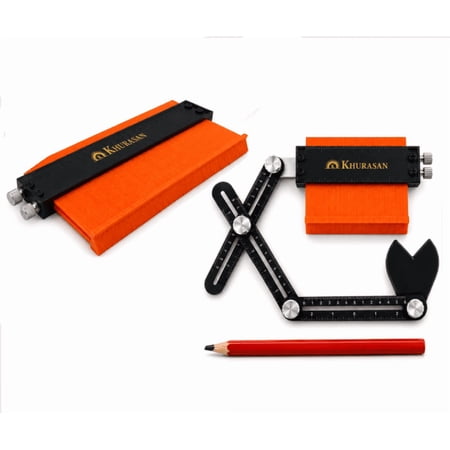 Khurasan 10” & 5” Contour Gauge Duplicator Tool with Lock, 3-Fold Angle Ruler, Feeler Gauge, and Pencil - Perfect for Woodworking, Tiling, and Flooring