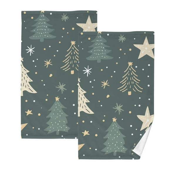 Christmas Trees and Stars Hand Towels Cotton Bath Towels Large Face Towels Absorbent for Bathroom 2 Packs