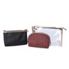 Shop LC Set of 3 Black Solid Red Woven Pattern Transparent Zipper Closure Cosmetic Bag Womens Fashion Handbag