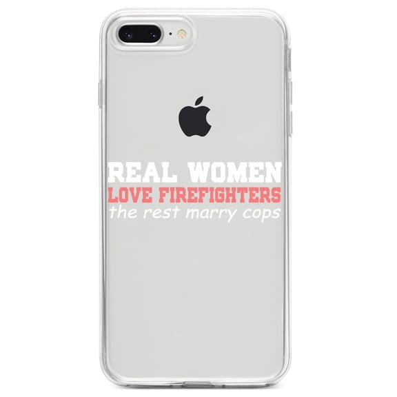 DistinctInk Clear Shockproof Hybrid Case for iPhone 7 PLUS / 8 PLUS (5.5" Screen) TPU Bumper Acrylic Back Tempered Glass Screen Protector - Real Women Love Firefighters Not Cops