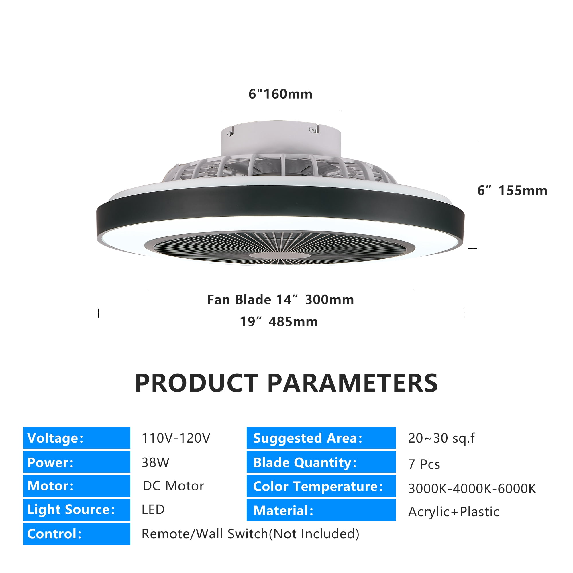 Leumius 19" Black Ceiling Fan Light with LED RGB, Dimmable & Color-Changing, APP & Remote Control, Modern Smart Ceiling Fan for Living Room Bedroom and Dining Room
