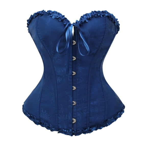 FGVCTG Corset Tops For Women, Sweetheart Strapless Lace Up Bustier Ruffle Trim Gothic Halloween Shapewear Top Navy M