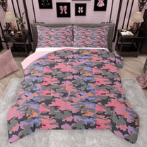 Feelyou Pink Blue Camo Bedding Comforter Set for Child, Stripes Abstract Ombre Twin Comforter Sets, Cartoon Camouflage Reversible Bedding Set, Ultra Soft Bedroom Decor, 2pcs