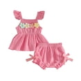 thumbnail image 3 of YWIYIUD Toddler Girl Clothes Baby Summer Outfit 3D Floral Flying Sleeve Ruffle Tank Tops Matching Cute Bow Shorts Outfits Set InfantClothing Set Baby Girl Clothes Gift Pink 6-9 Months, 3 of 8