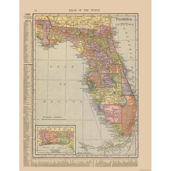 Historic State Map - Florida - Hammond 1910 - Vintage Wall Art
