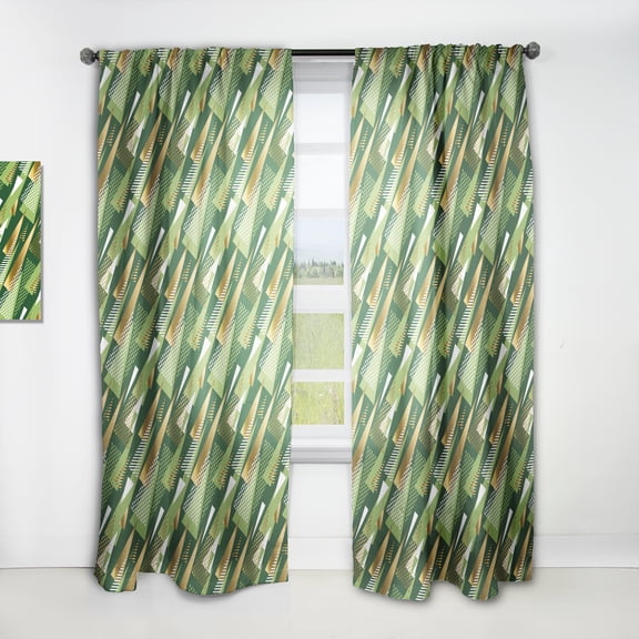 Designart 'Triangular Green and Gold Design I' Mid-Century Modern Curtain Panel