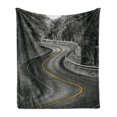thumbnail image 1 of Black and White Soft Flannel Fleece Throw Blanket, Curvy Asphalt Road Yellow Line in Middle Nature Forest Trees, Cozy Plush for Indoor and Outdoor Use, 70" x 90", Black Grey Yellow, by Ambesonne, 1 of 6