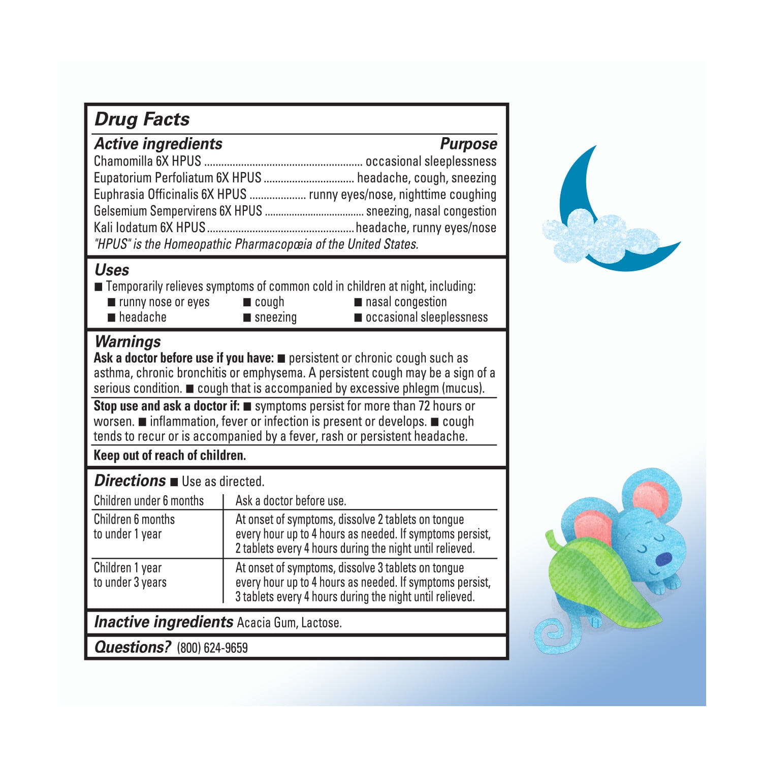 Hyland's Baby Tiny Cough & Cold Nighttime, 125 Quick-Dissolving Tablets for Colds