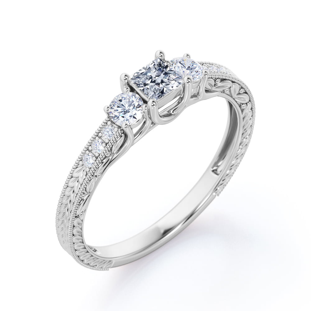 Ladies Womens 10K White Gold Diamond Princess Cut Wedding Band Engagement Ring 