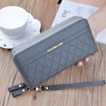 thumbnail image 1 of Bolso de mano largo con doble cremallera para mujer, moderno, a cuadros, de gran capacidad, con doble monedero, para teléfono móvil, 1 of 6