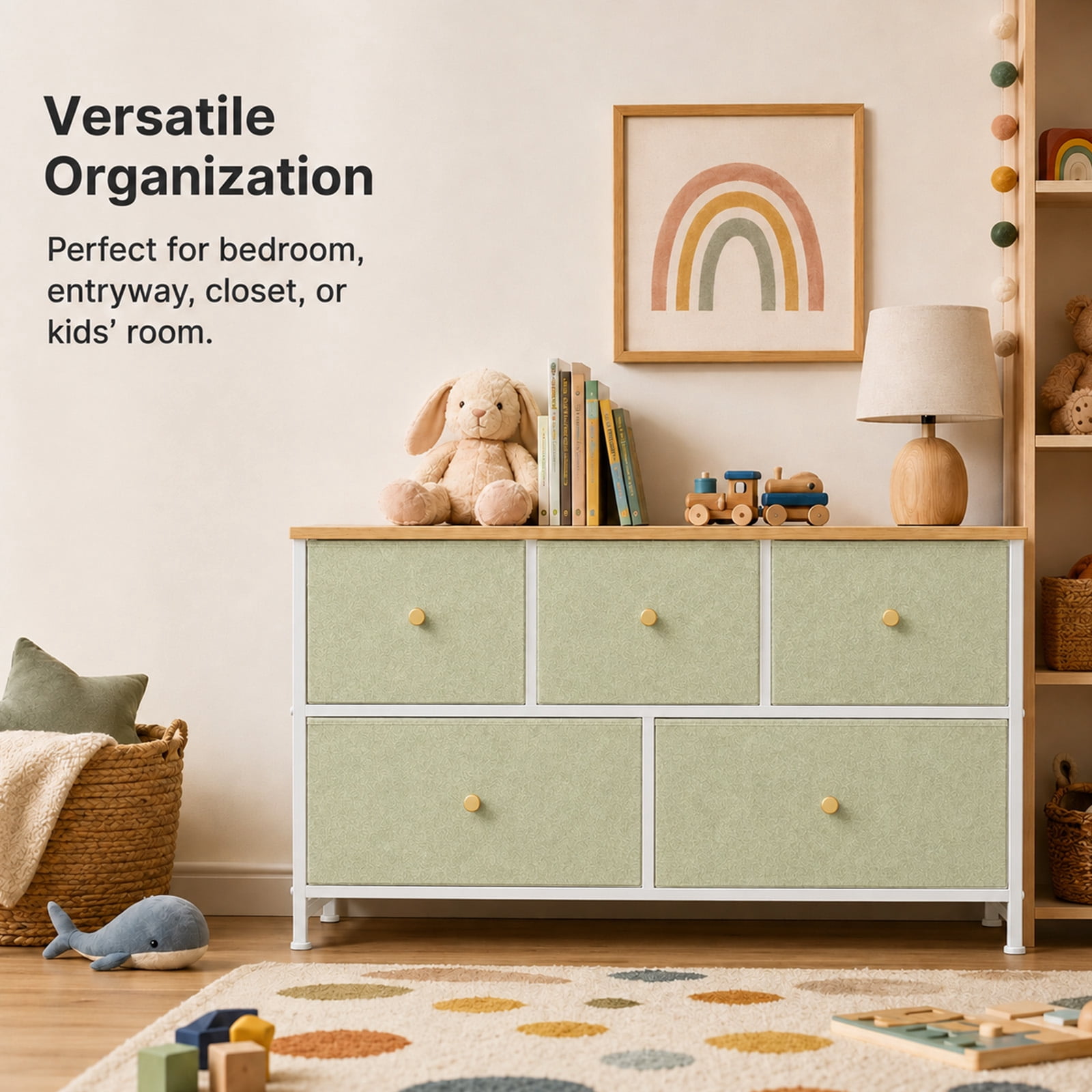Alvantor 5/7 Drawer Fabric Dresser, Storage Tower for Bedroom and Closet, Chest of Drawers with Sturdy Steel Frame & Wooden Top for Living Room, Entryway