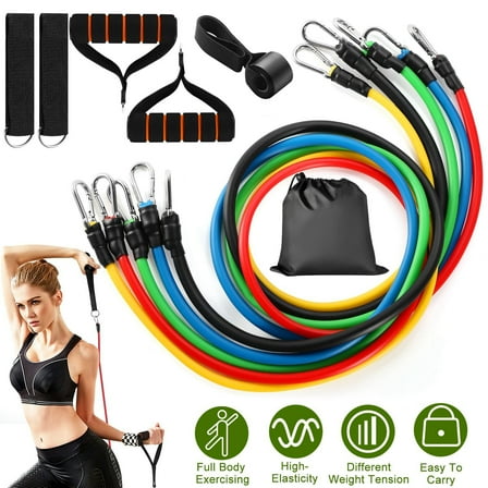 Resistance Bands Exercise Bands Workout Bands, 11Pcs Resistance Bands- Up to 100lb Indoor and Outdoor Bands with Door Anchor and Handles for Strength, Slim, Yoga, Home Gym Equipment